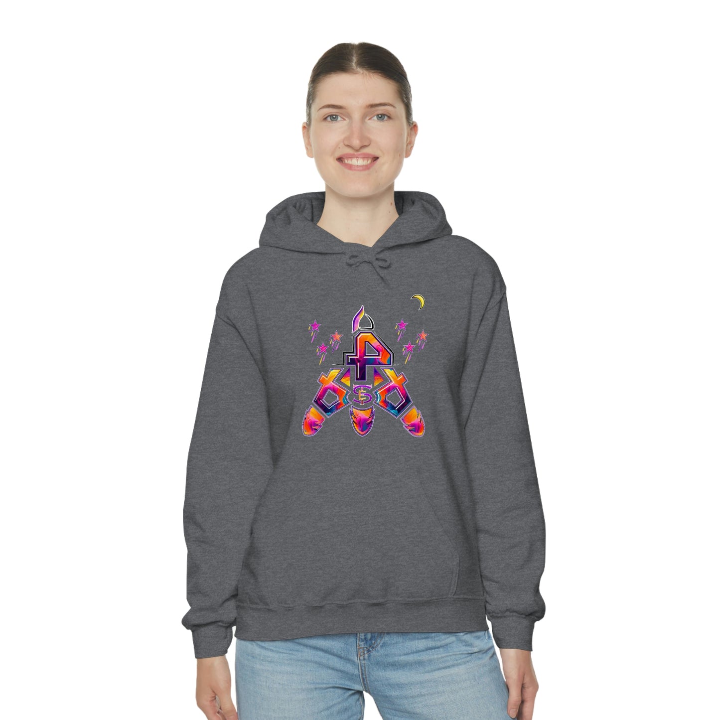 (STE) Logo TAKEOFF Rocket on back. Unisex Heavy Blend™ Hooded Sweatshirt