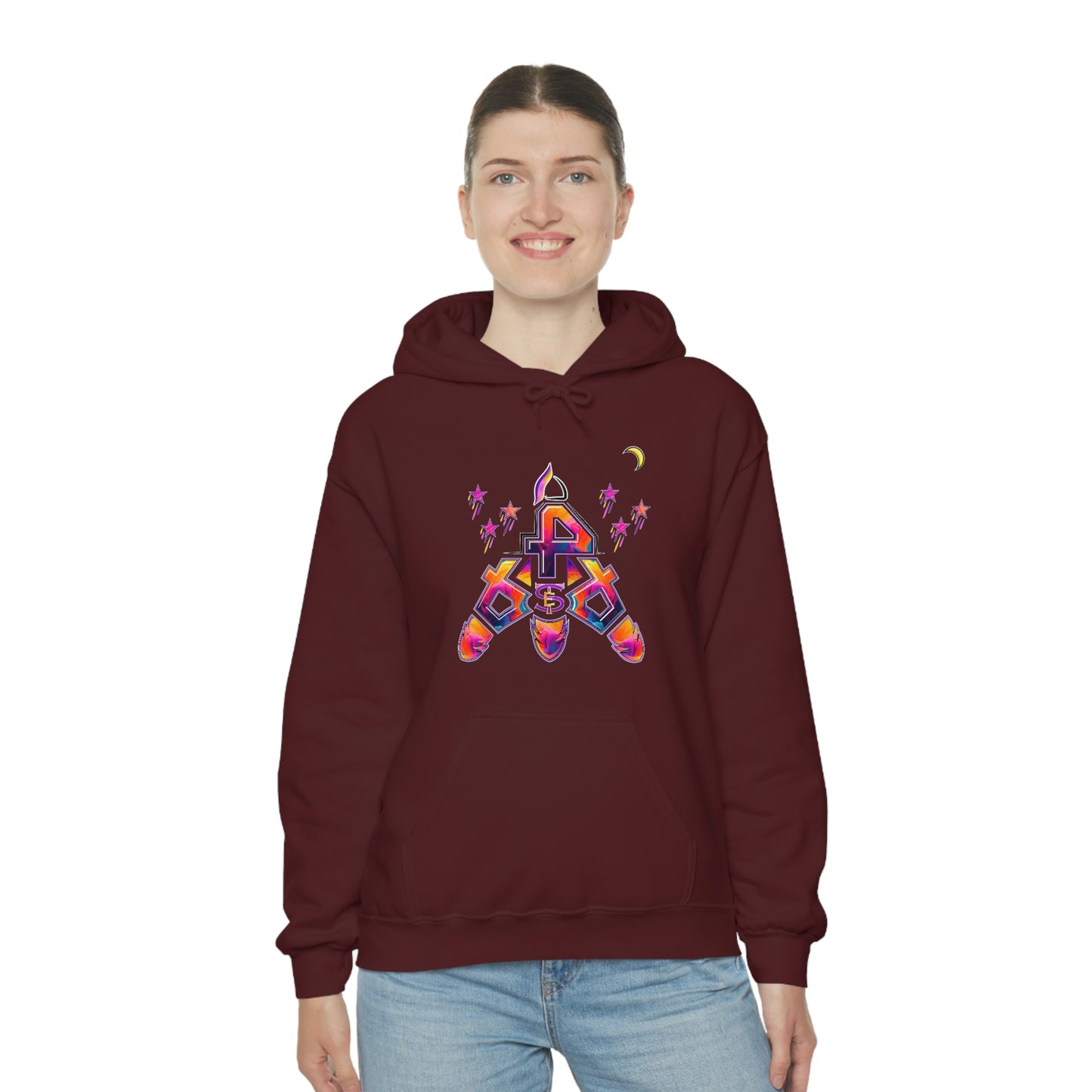 (STE) Logo TAKEOFF Rocket on back. Unisex Heavy Blend™ Hooded Sweatshirt