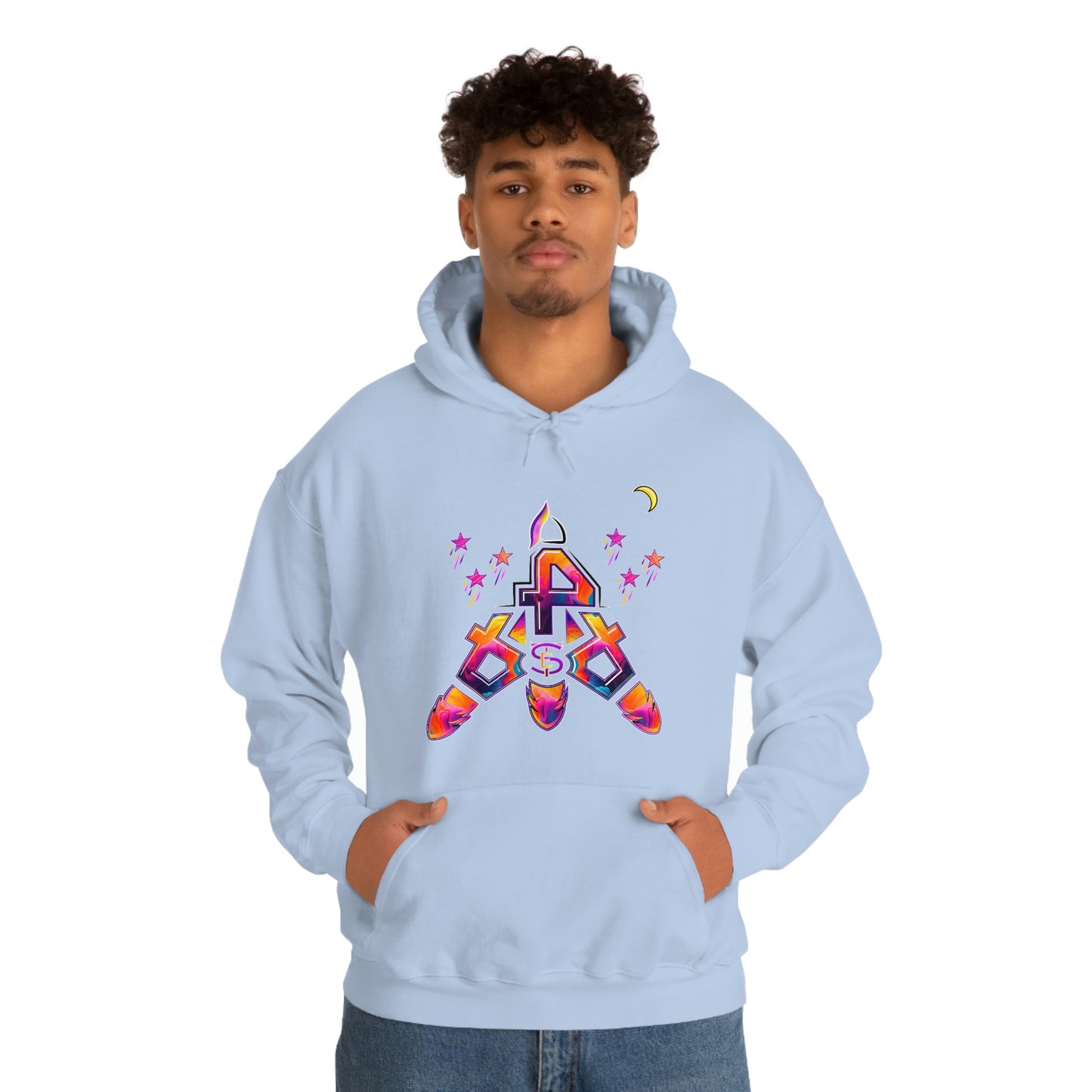 (STE) Logo TAKEOFF Rocket on back. Unisex Heavy Blend™ Hooded Sweatshirt