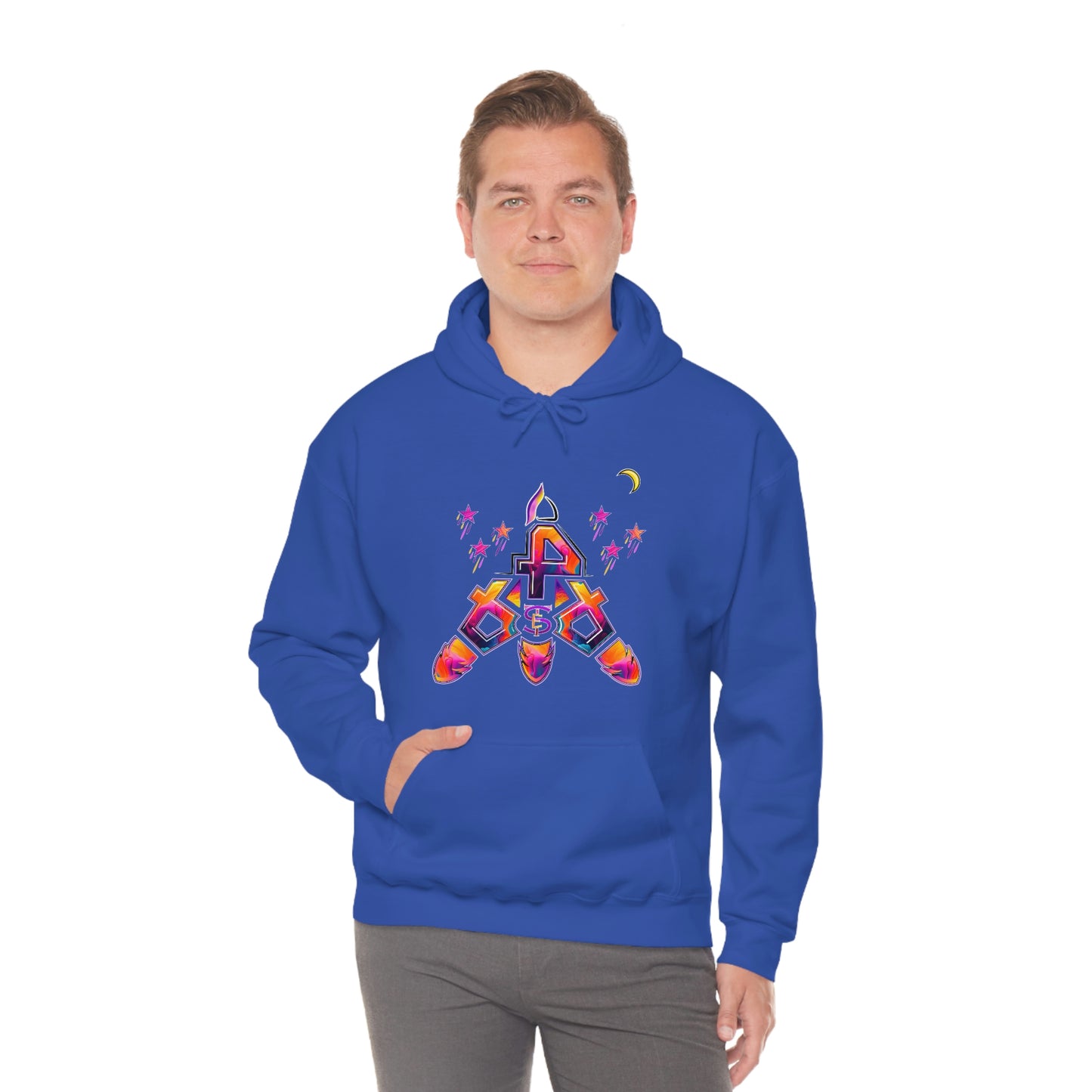 (STE) Logo TAKEOFF Rocket on back. Unisex Heavy Blend™ Hooded Sweatshirt