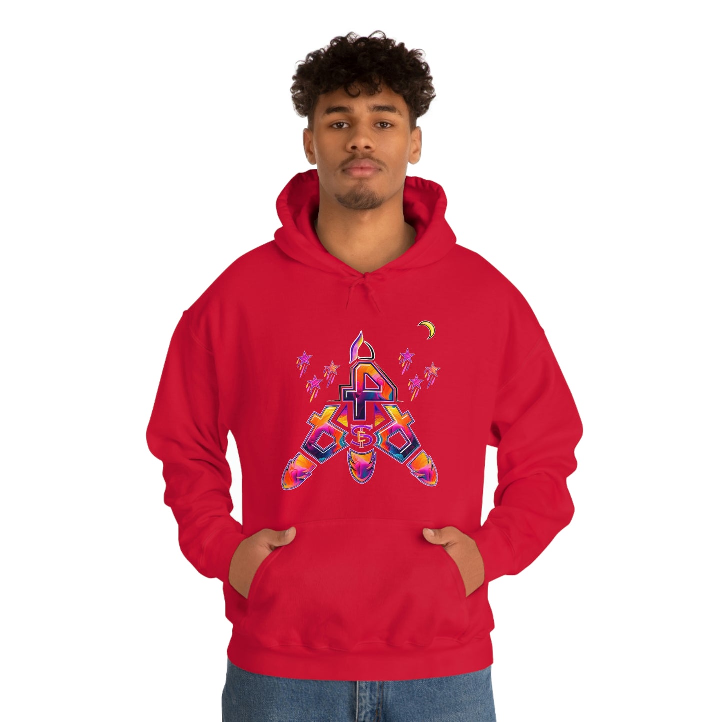 (STE) Logo TAKEOFF Rocket on back. Unisex Heavy Blend™ Hooded Sweatshirt