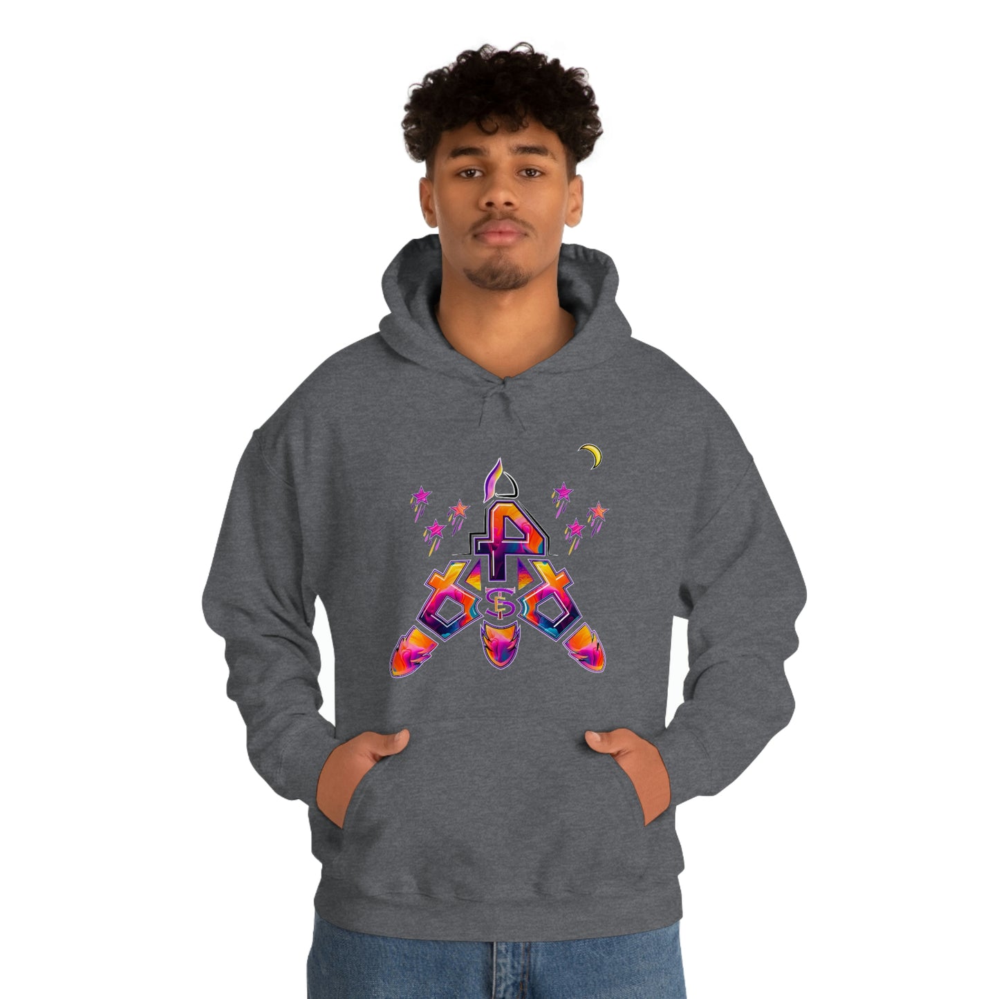 (STE) Logo TAKEOFF Rocket on back. Unisex Heavy Blend™ Hooded Sweatshirt