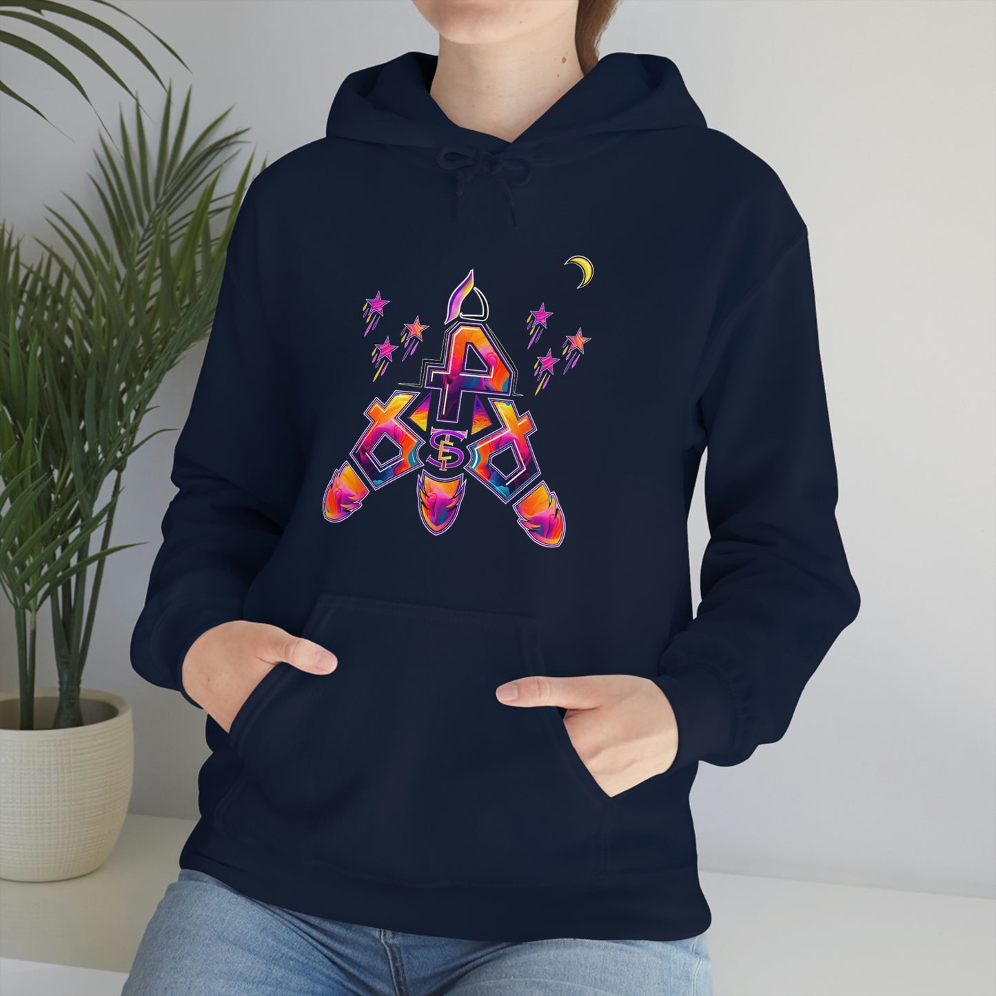 (STE) Logo TAKEOFF Rocket on back. Unisex Heavy Blend™ Hooded Sweatshirt