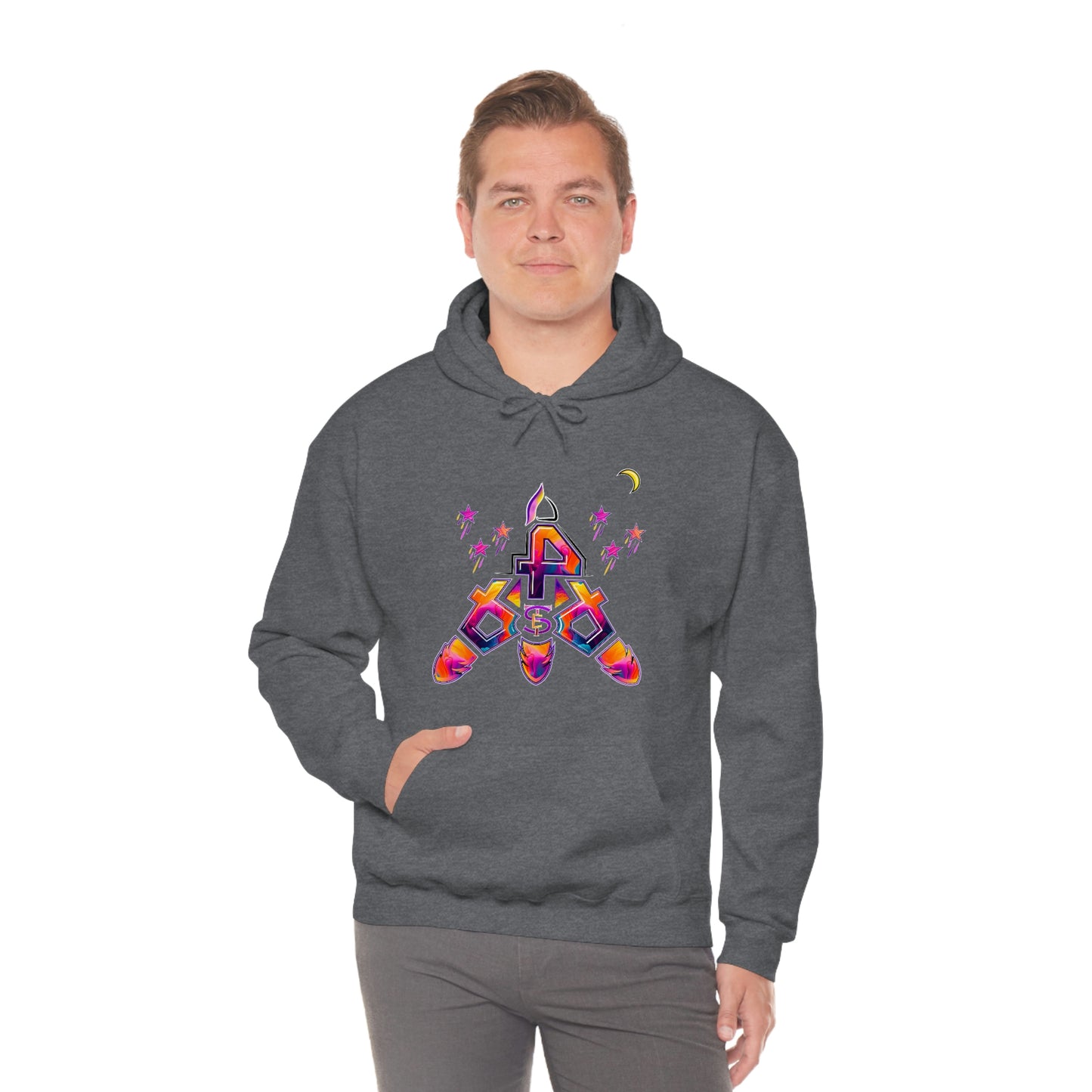 (STE) Logo TAKEOFF Rocket on back. Unisex Heavy Blend™ Hooded Sweatshirt