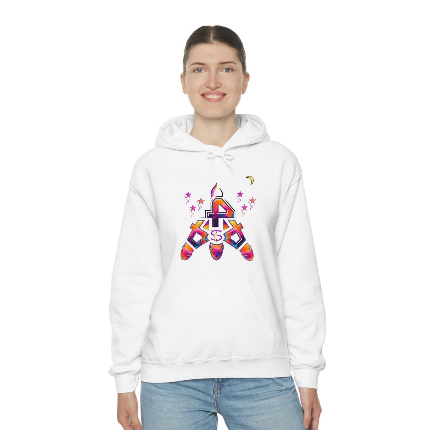 (STE) Logo TAKEOFF Rocket on back. Unisex Heavy Blend™ Hooded Sweatshirt