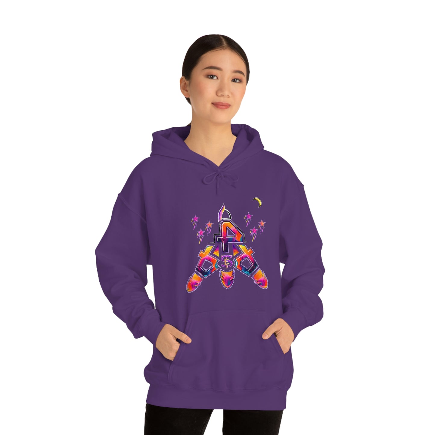 (STE) Logo TAKEOFF Rocket on back. Unisex Heavy Blend™ Hooded Sweatshirt