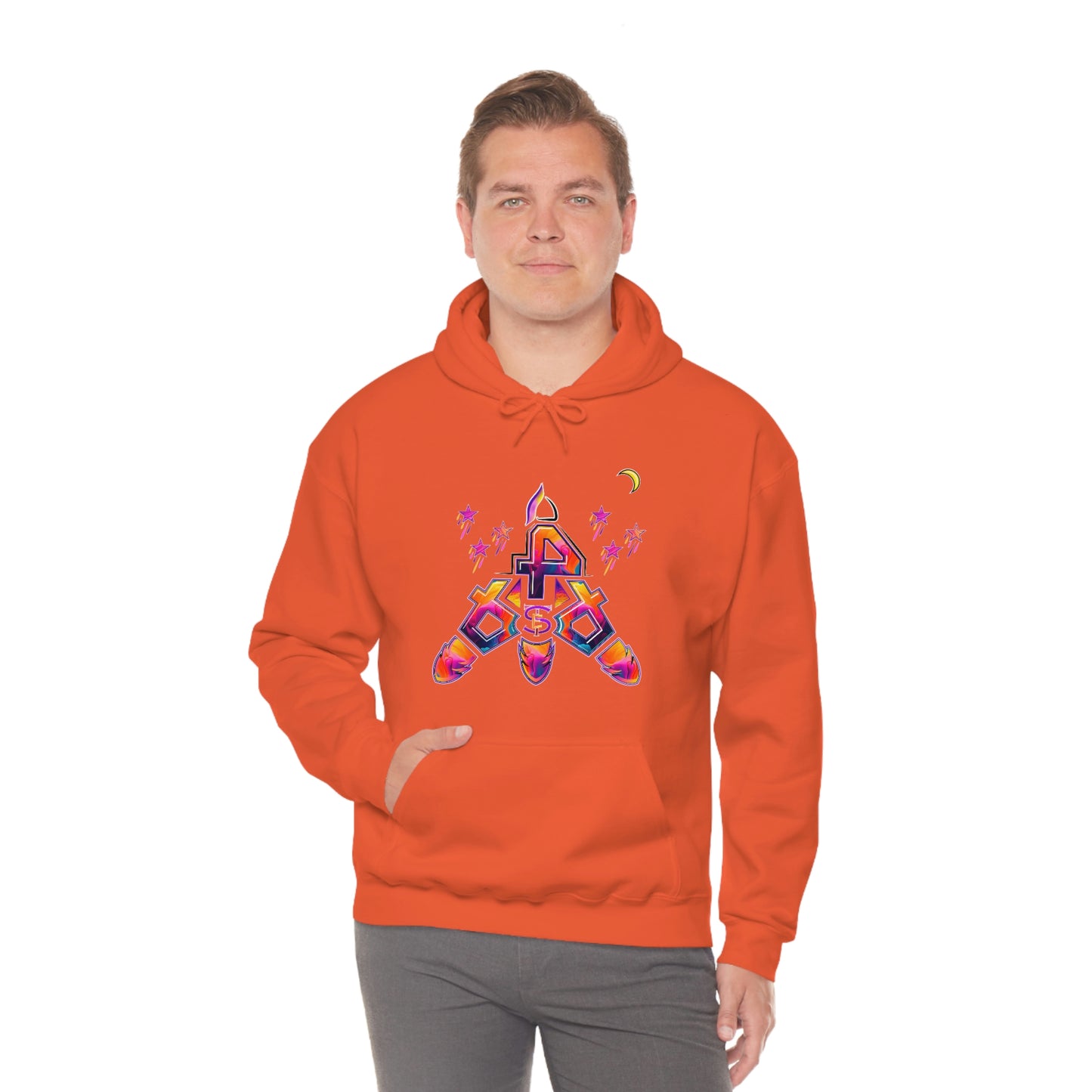 (STE) Logo TAKEOFF Rocket on back. Unisex Heavy Blend™ Hooded Sweatshirt