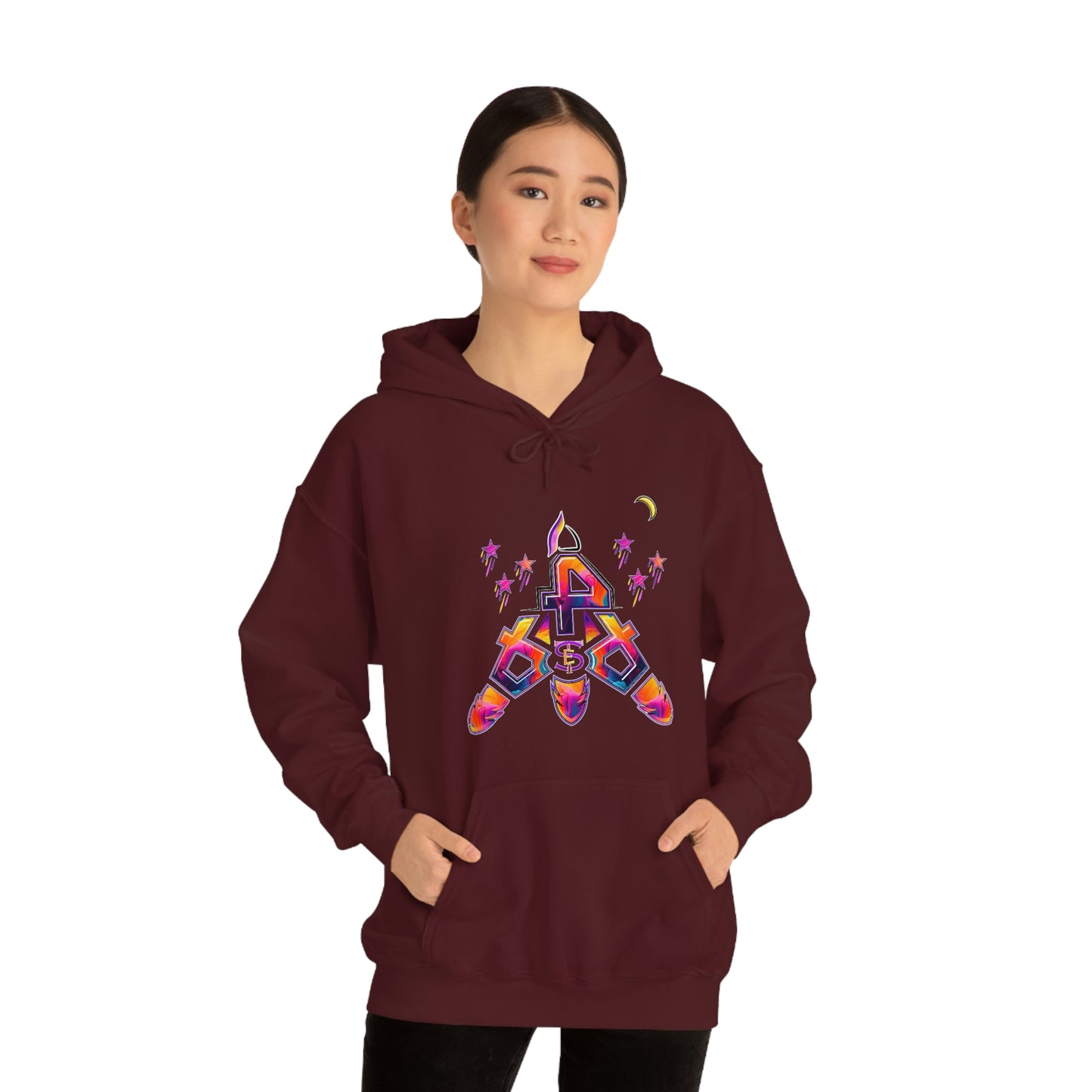 (STE) Logo TAKEOFF Rocket on back. Unisex Heavy Blend™ Hooded Sweatshirt