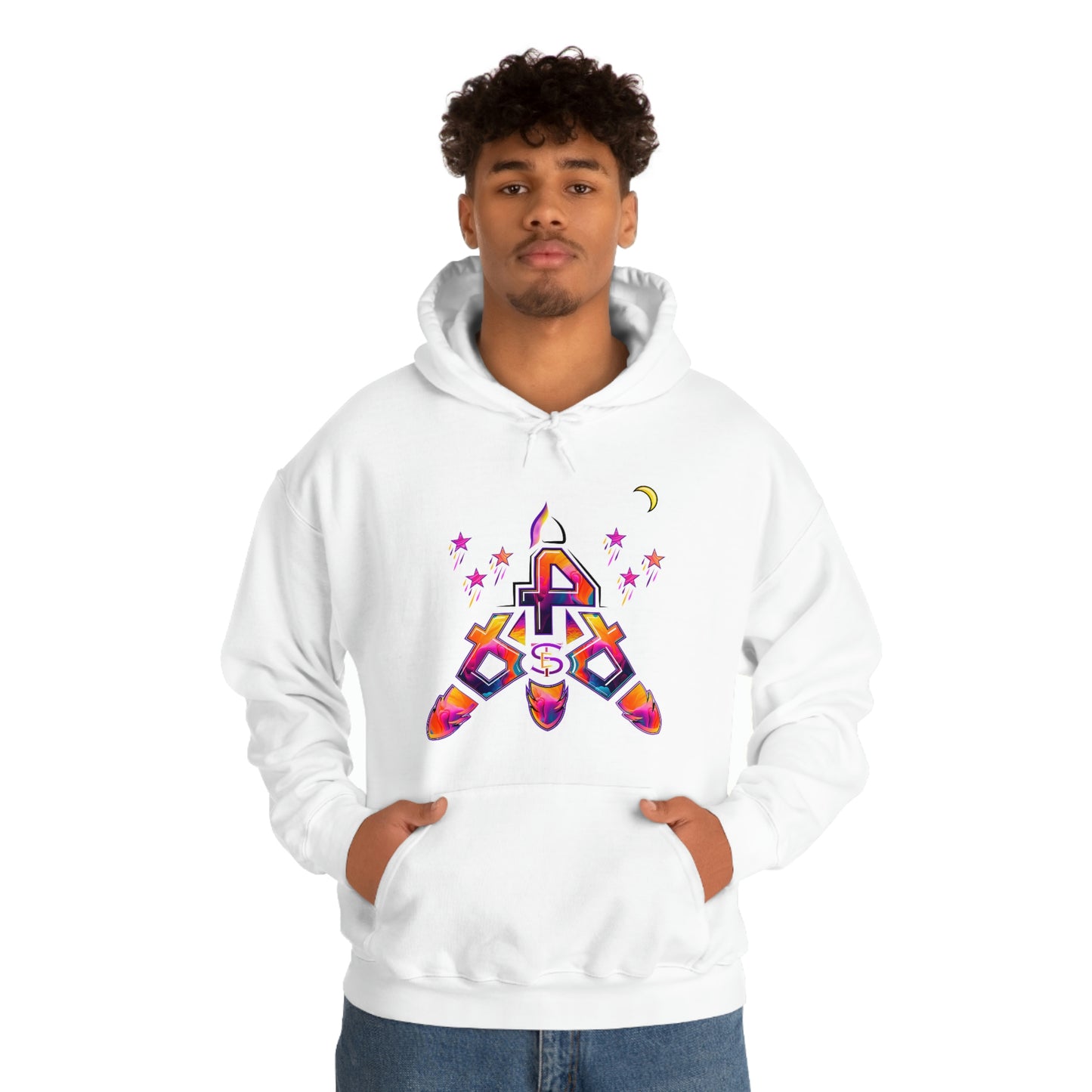 (STE) Logo TAKEOFF Rocket on back. Unisex Heavy Blend™ Hooded Sweatshirt