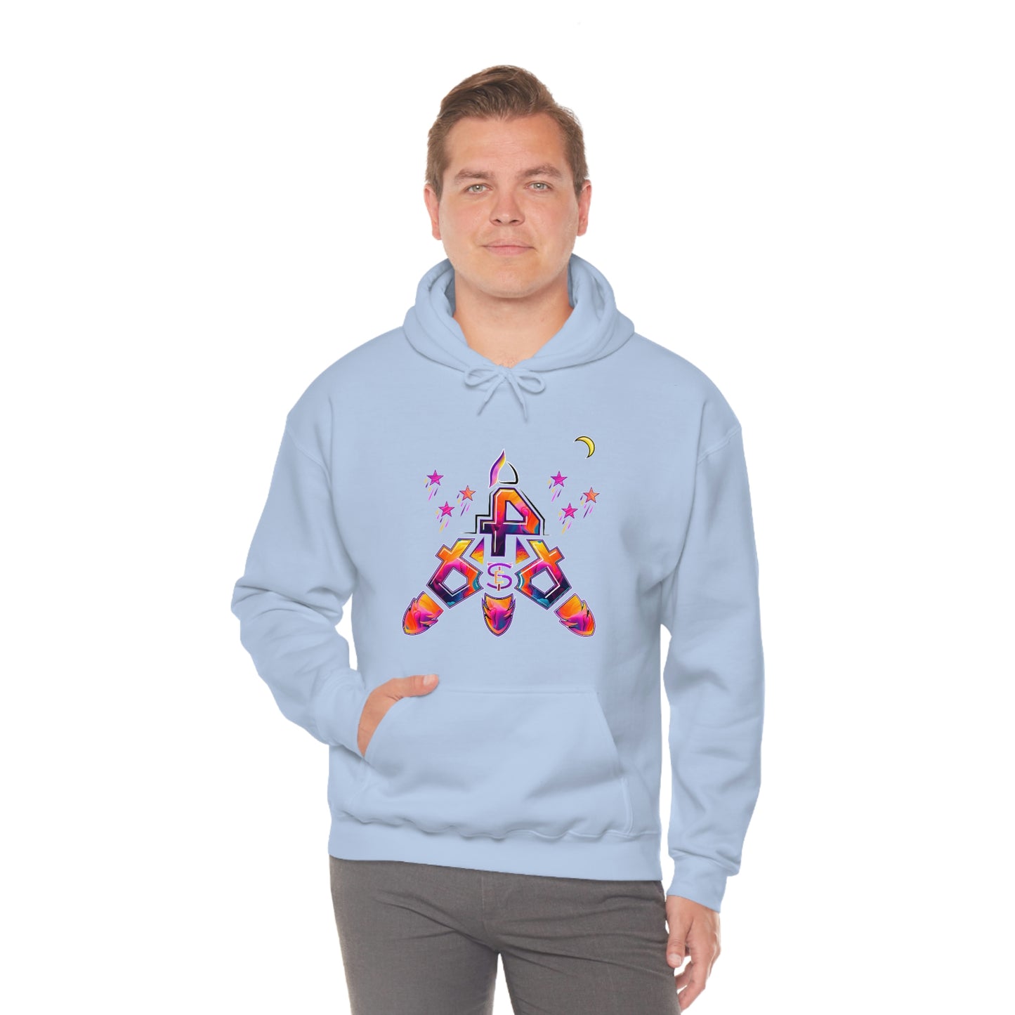 (STE) Logo TAKEOFF Rocket on back. Unisex Heavy Blend™ Hooded Sweatshirt