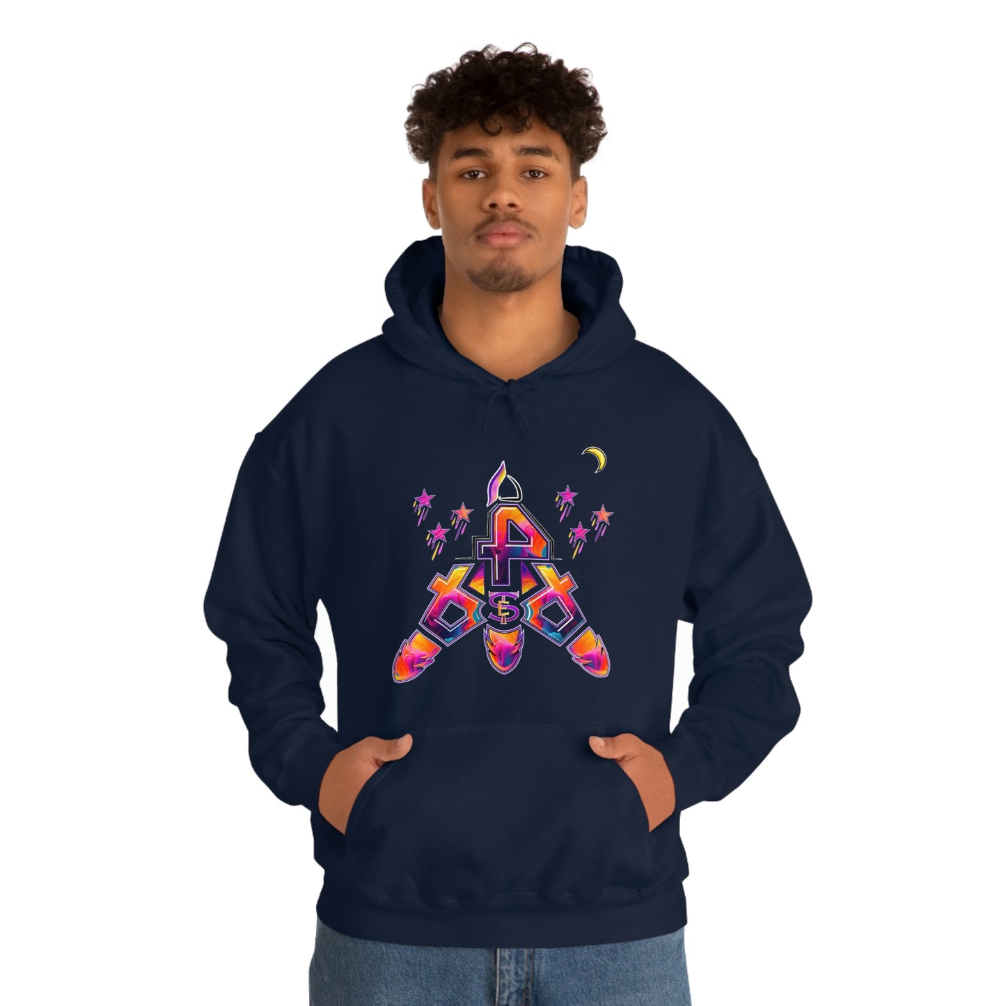 (STE) Logo TAKEOFF Rocket on back. Unisex Heavy Blend™ Hooded Sweatshirt