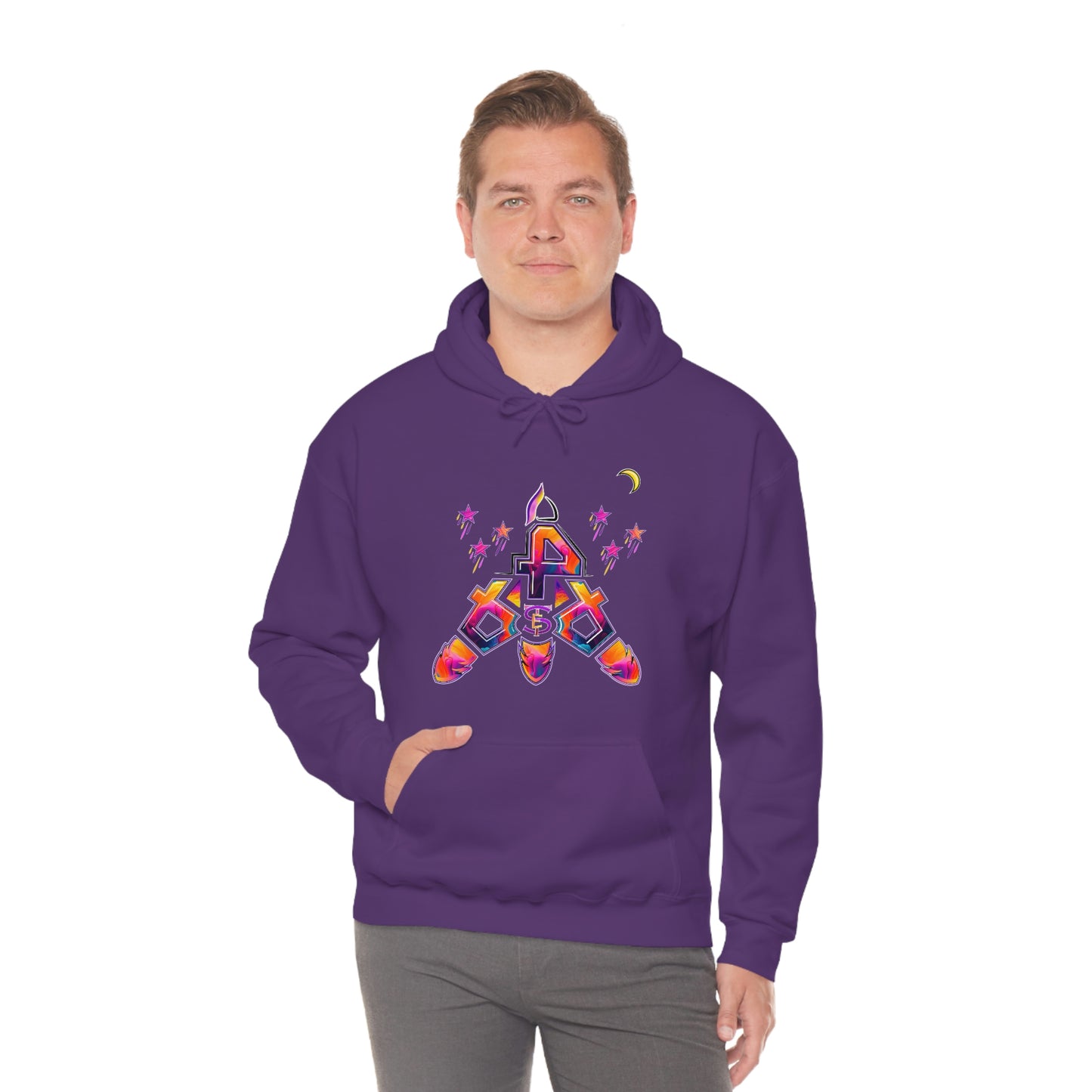 (STE) Logo TAKEOFF Rocket on back. Unisex Heavy Blend™ Hooded Sweatshirt