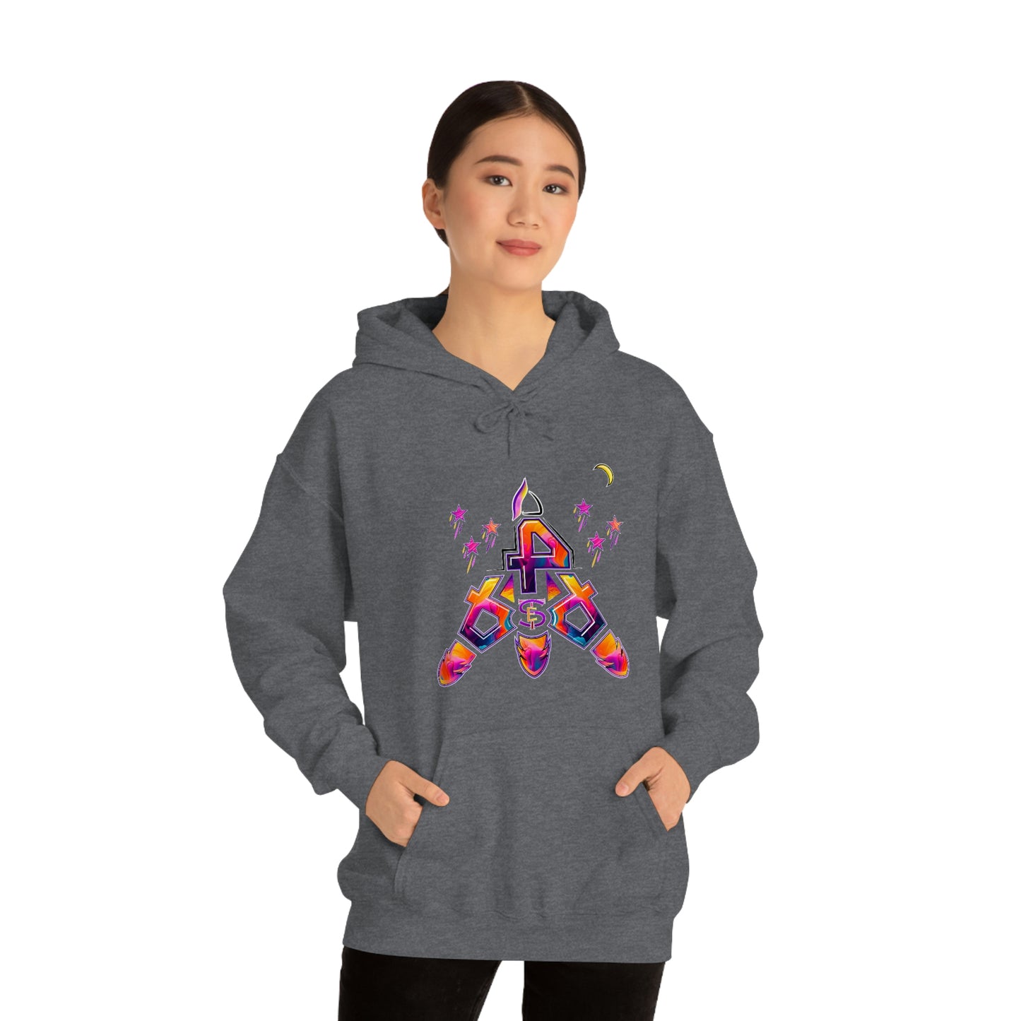 (STE) Logo TAKEOFF Rocket on back. Unisex Heavy Blend™ Hooded Sweatshirt