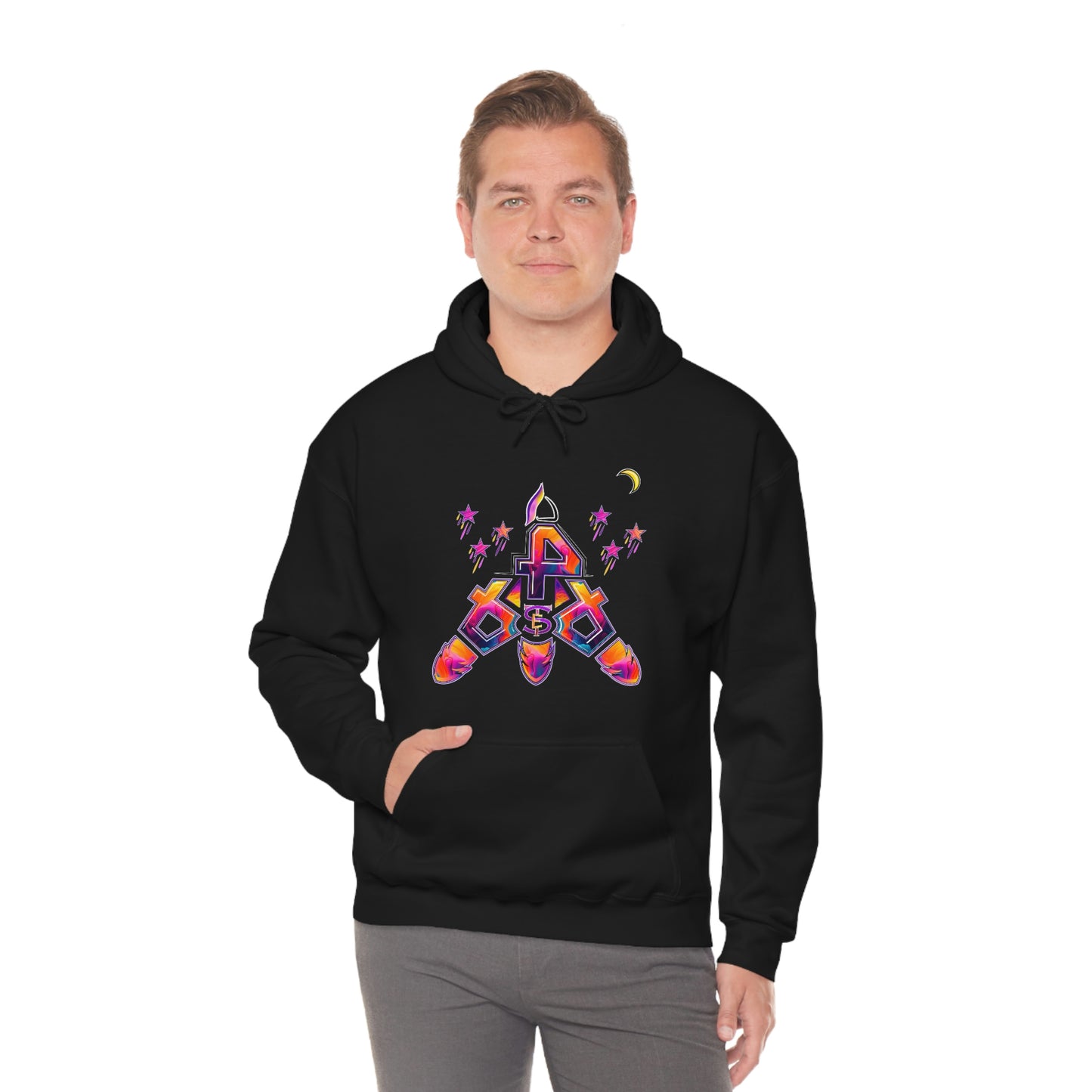 (STE) Logo TAKEOFF Rocket on back. Unisex Heavy Blend™ Hooded Sweatshirt