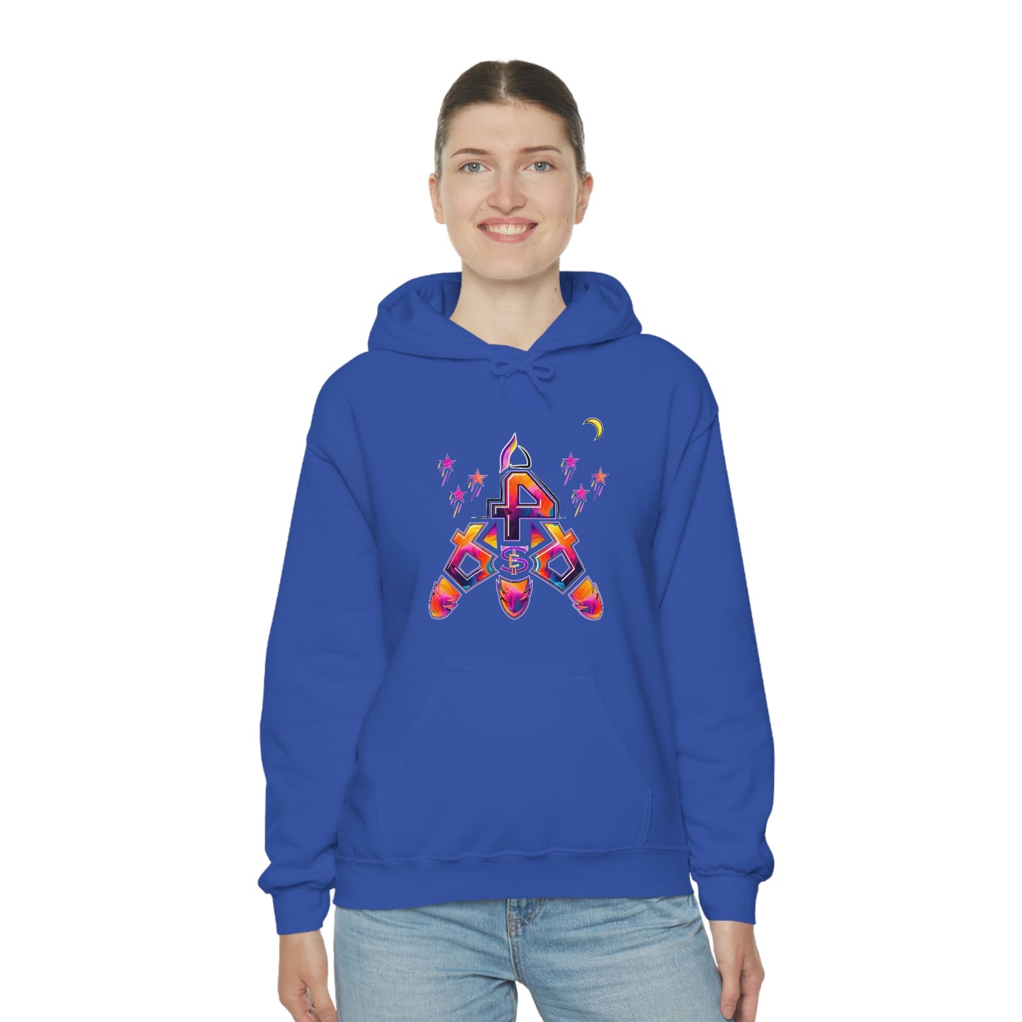 (STE) Logo TAKEOFF Rocket on back. Unisex Heavy Blend™ Hooded Sweatshirt